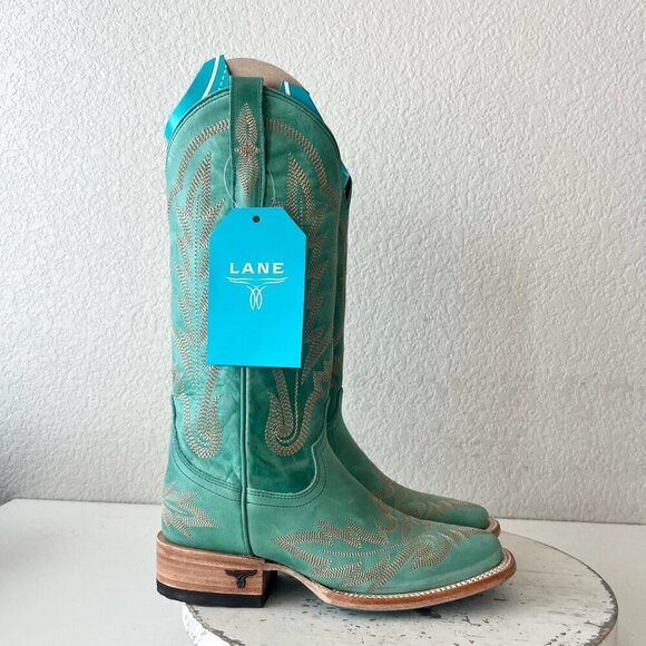 NEW Lane Saratoga Womens Square Toe Cowboy Boots 5.5 Turquoise Western Cowgirl - Picture 2 of 13